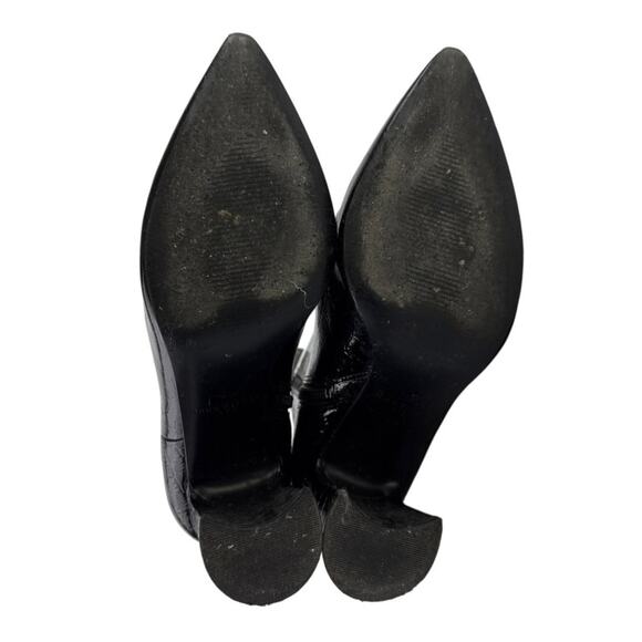 Marc Fisher Daith Black Croc Embossed Leather Pointed Toe Block Heels Boots 6 - Picture 4 of 8